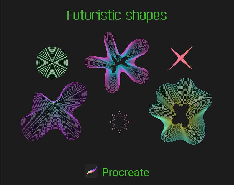 100 Abstract Geometric Stamps for Procreate, Futuristic Line Art Brushes, Vaporwave shapes, Basic Brushes, 3d Silhouette brush pack image 4