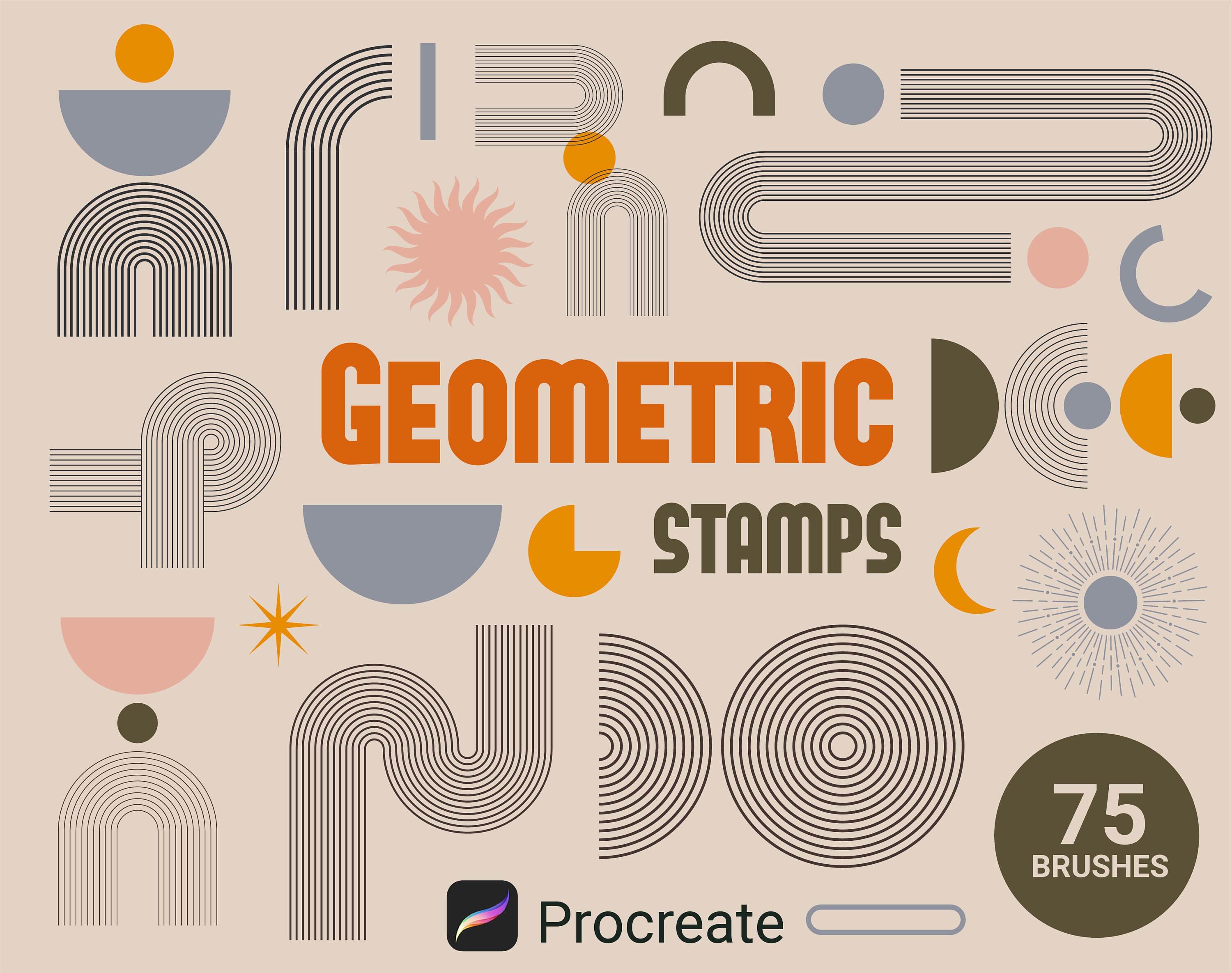 75 Procreate Geometric Boho Stamps – Bohemian Abstract Shape Brushes & Minimal Line Art