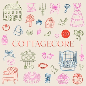 Lot Cottagecore SVG et PNG | Campagne cosy des cliparts | Illustration de mariage esthétique et fantaisiste à la ferme | Impressions numériques bohèmes