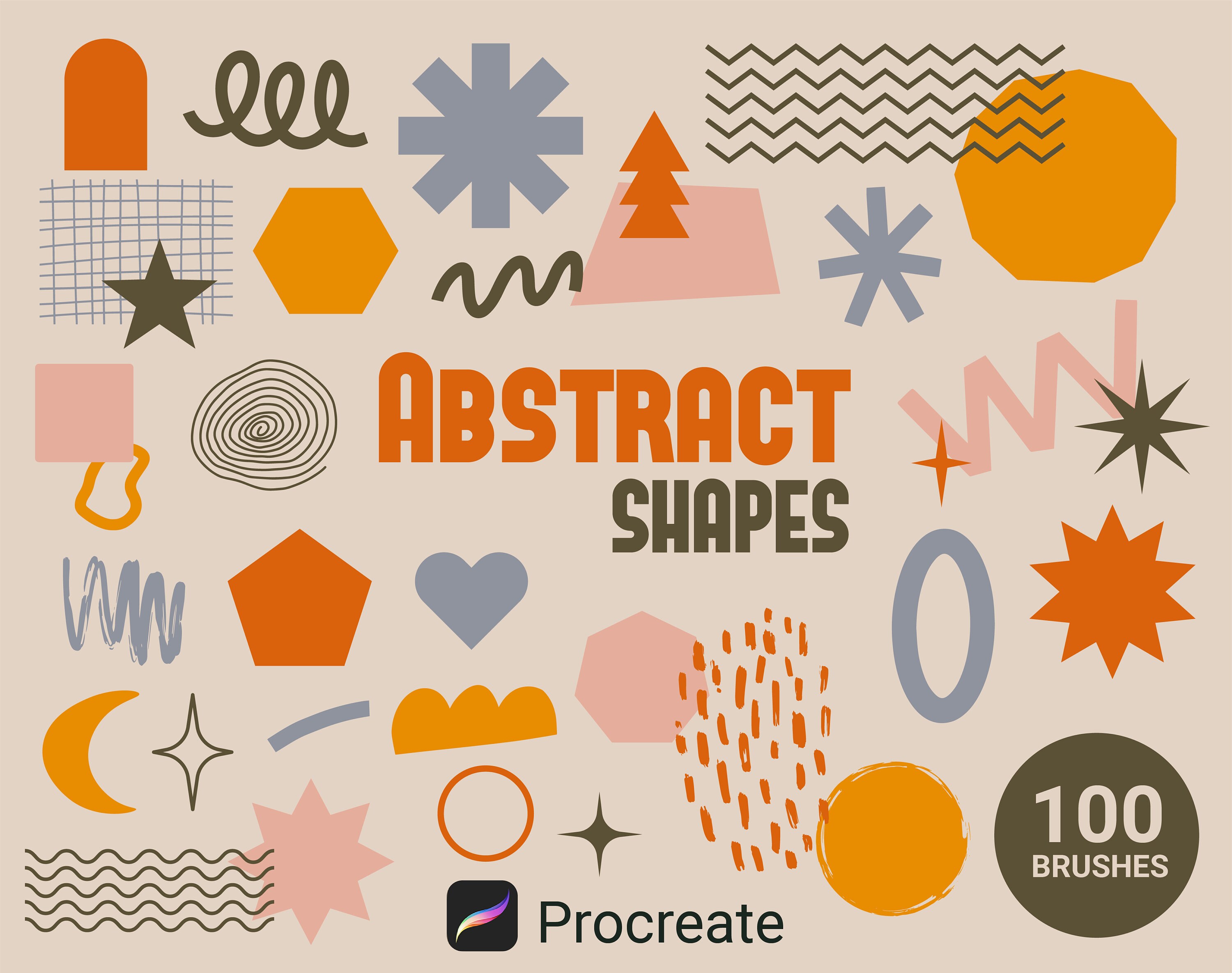 100 Procreate Geometric Shape Stamps & Brushes – Minimalist Abstract Basic Shapes Pack