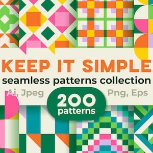 200 Geometrische Muster Papier jpg, Einfach Druck digital Papier Pack, Modernes Textilmuster png, Stoff Druck