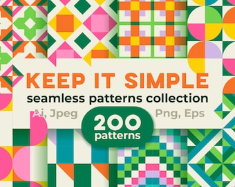 200 Geometrische Muster Papier jpg, Einfach Druck digital Papier Pack, Modernes Textilmuster png, Stoff Druck