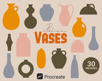 30 Procreate Abstract Vases Stamps, Bohemian Pots Brushes, Home Decor Procreate Shapes Stamps, Minimalis Procreate Stamps, Silhouette Line