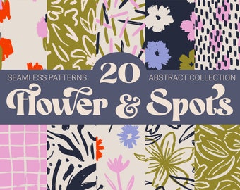 20 Flower and Spots Digital Papers, Vibrant Seamless Pattern, Hand Draw Scrapbook Paper, Printable Abstract Shapes Backgrounds, Jpeg Png Eps