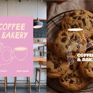Pacchetto di clipart per caffè e prodotti da forno / Simpatiche icone PNG e SVG disegnate a mano con barista, croissant e torta, illustrazioni per menu e branding. immagine 2