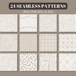 Digital Paper Bundle, Abstract Seamless Patterns Boho Organic Shapes ...