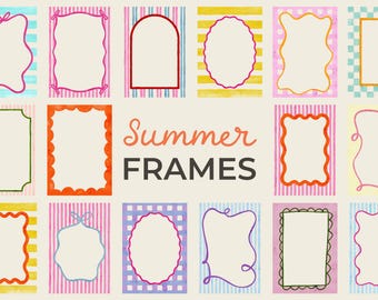 Aquarell Sommer Rahmen mit Schleife & Schleife Clipart | Skurrile gewellte Borte für Einladung | Hochzeit, Party, Babyparty Handgezeichneter Rahmen PNG