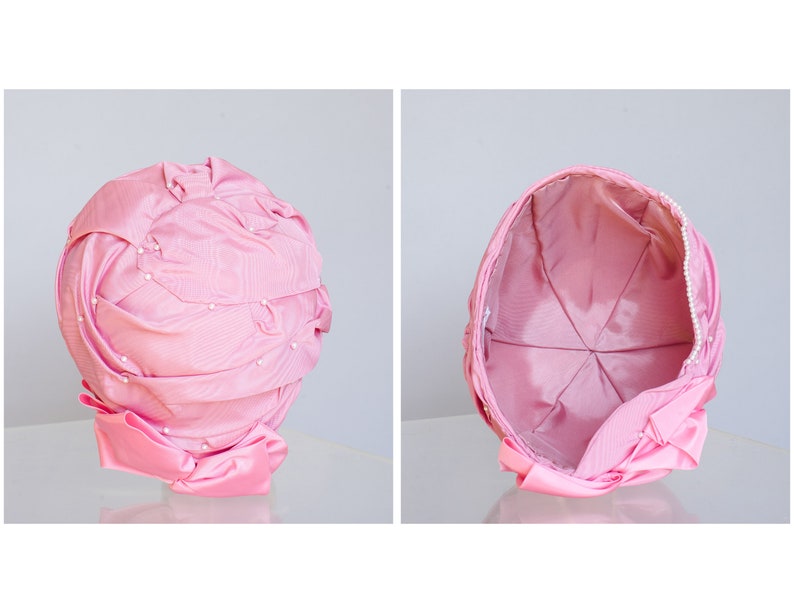 Vintage Vibrant Pink Cloche Hat Original by Dale Pearl Studded Embellished Bow Flapper Kentucky Derby 20s 30s 40s Tea Party