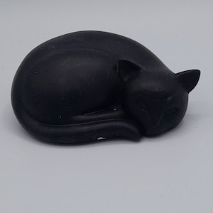 Beautiful Charcoal Black Jesmonite Cat / Unique as handmade with my own mould