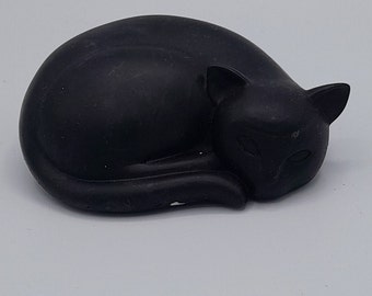 Beautiful Charcoal Black Jesmonite Cat / Unique as handmade with my own mould