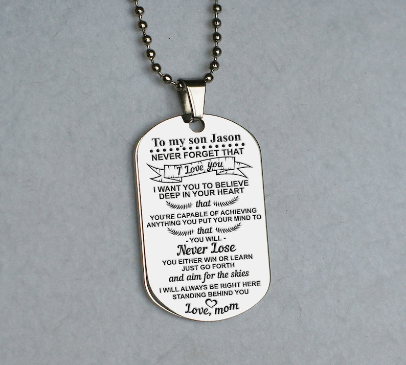 Pendant Necklace From Mom Best gift to my son army dog tag son gift E custom son dog tag son pendant necklace gift for her boy birthday