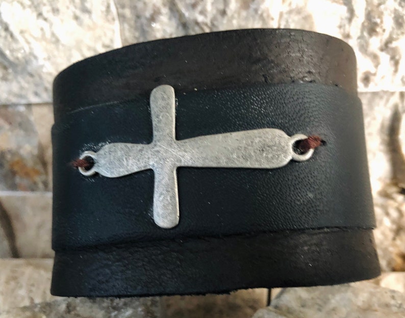 Brown and Black leather cuffs leather bracelets with silver mixed leather jewelry leather with star leather with cross studded leather