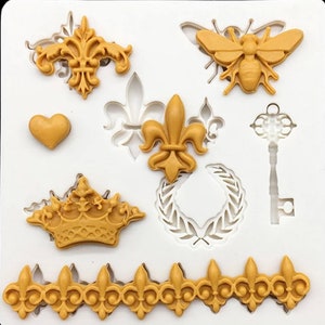 Fleur De Lis-Crown-Key-Bee-Silicone Mold-Chocolate Mold-Fondant-Cake Decorating