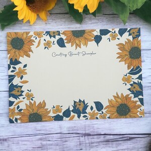 Sunflower Personalized Stationery Cards set, Flat Notecards, Personalized Stationary Card Set Flat Note Cards and Envelopes, Flat Cards