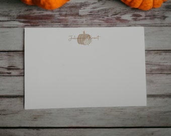 Personalized Fall Pumpkin Stationery Cards set, Flat Notecards, Personalized Stationary Card Set Flat Note Cards and Envelopes, Flat Cards