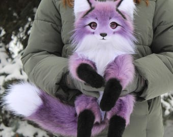 Pre-order Purple fox poseable art doll plush animal