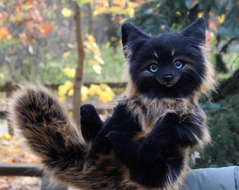 IN STOCK Black and red fox poseable art doll plush animal