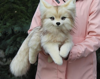 Pre-order Sand wolf realistic animal plush puppy poseable doll