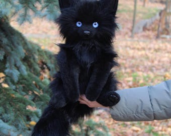Pre-order Black wolf realistic animal plush puppy poseable doll