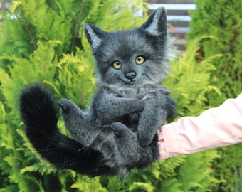 IN STOCK Wolf grey-black realistic animal plush puppy poseable doll