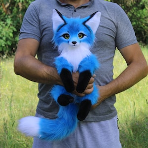 Blue fox poseable art doll plush animal TO ORDER