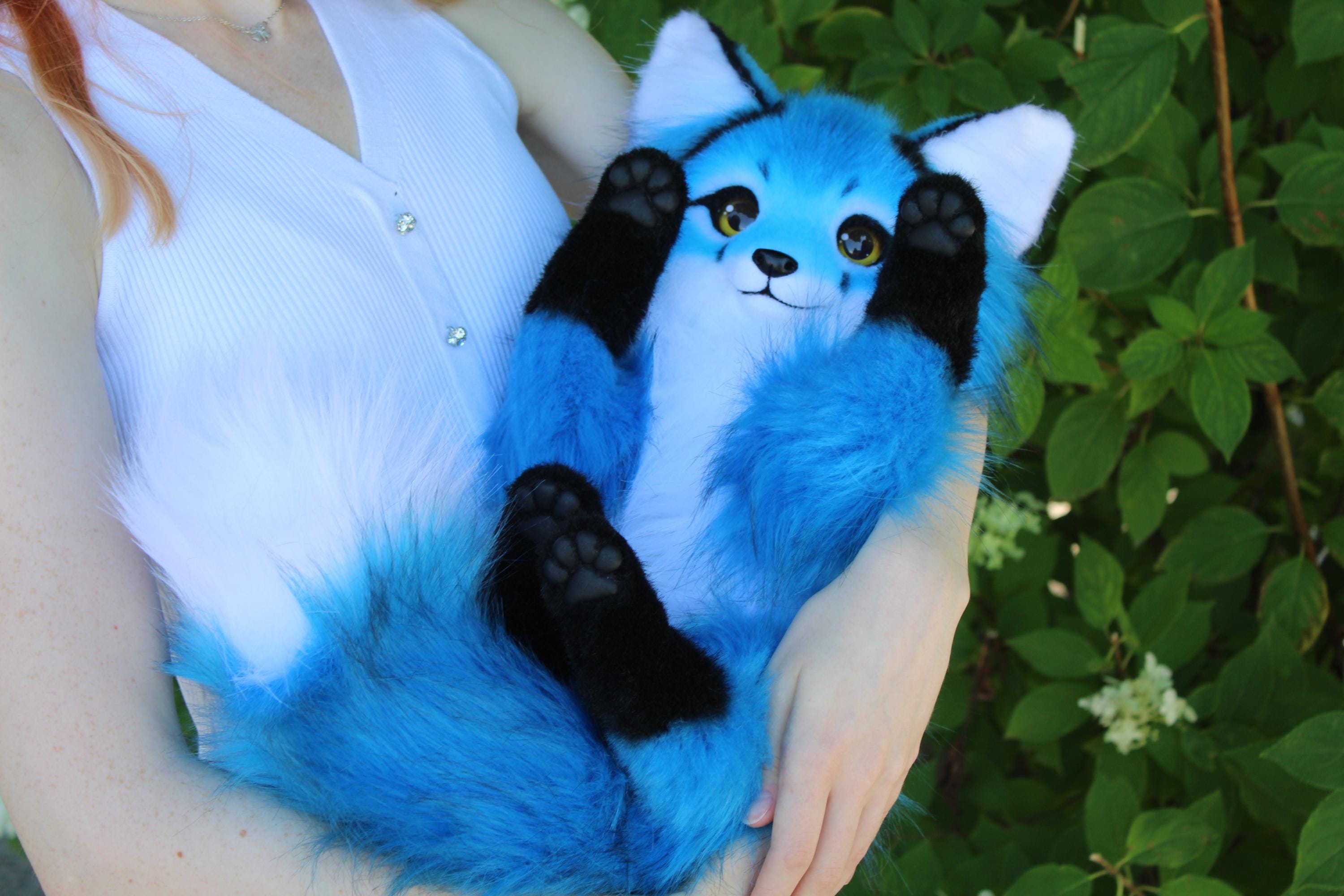 新品 ぬいぐるみ ソフトレザー ブルー 高級レア IN STOCK Blue Fox Poseable Art Doll Plush Animal - Etsy