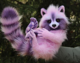Pre-order Pink raccoon poseable plush art doll