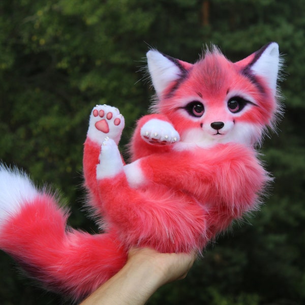 Pink Fox plush poseable art doll TO ORDER