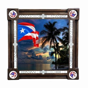 Puerto Rican Flag and Beach and Coqui Cupholder Domino Table by Domino Tables by Art