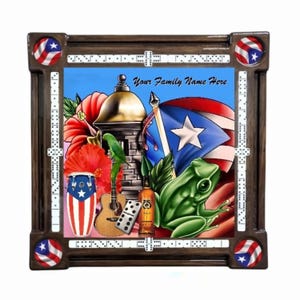 Puerto Rican Colorful Collage with Your Name by Domino Table by Domino Tables by Art