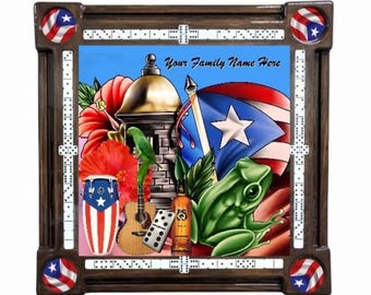 Puerto Rican Colorful Collage with Your Name by Domino Table by Domino Tables by Art