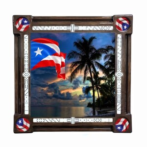 Puerto Rican Flag and Beach PR Flag Cupholder Domino Table by Domino Tables by Art