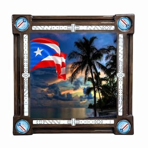 Puerto Rican Flag and Beach PR Island Cupholder Domino Table by Domino Tables by Art