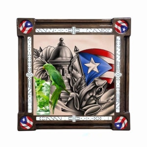 Puerto Rican Collage with Parrot and Mojito Domino Table by Domino Tables by Art