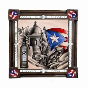 Puerto Rican Collage with Don Q Domino Table by Domino Tables by Art
