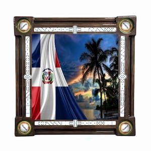 Dominican Draped Flag on Beach Presidente Cupholder Domino Table by Domino Tables by Art
