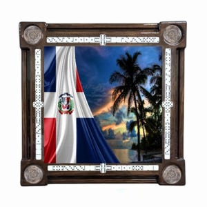Dominican Draped Flag on Beach Dominican Coin Cupholder Domino Table by Domino Tables by Art
