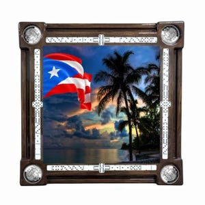 Puerto Rican Flag and Beach El Morro Coin Cupholder Domino Table by Domino Tables by Art