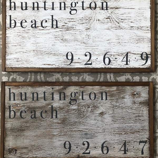 SET OF 2 | Distressed Wood Framed | City and Zip Code Sign | Wedding Gift Ideas | Anniversary | Newlywed | Home Decor | Wall Art | Hometown