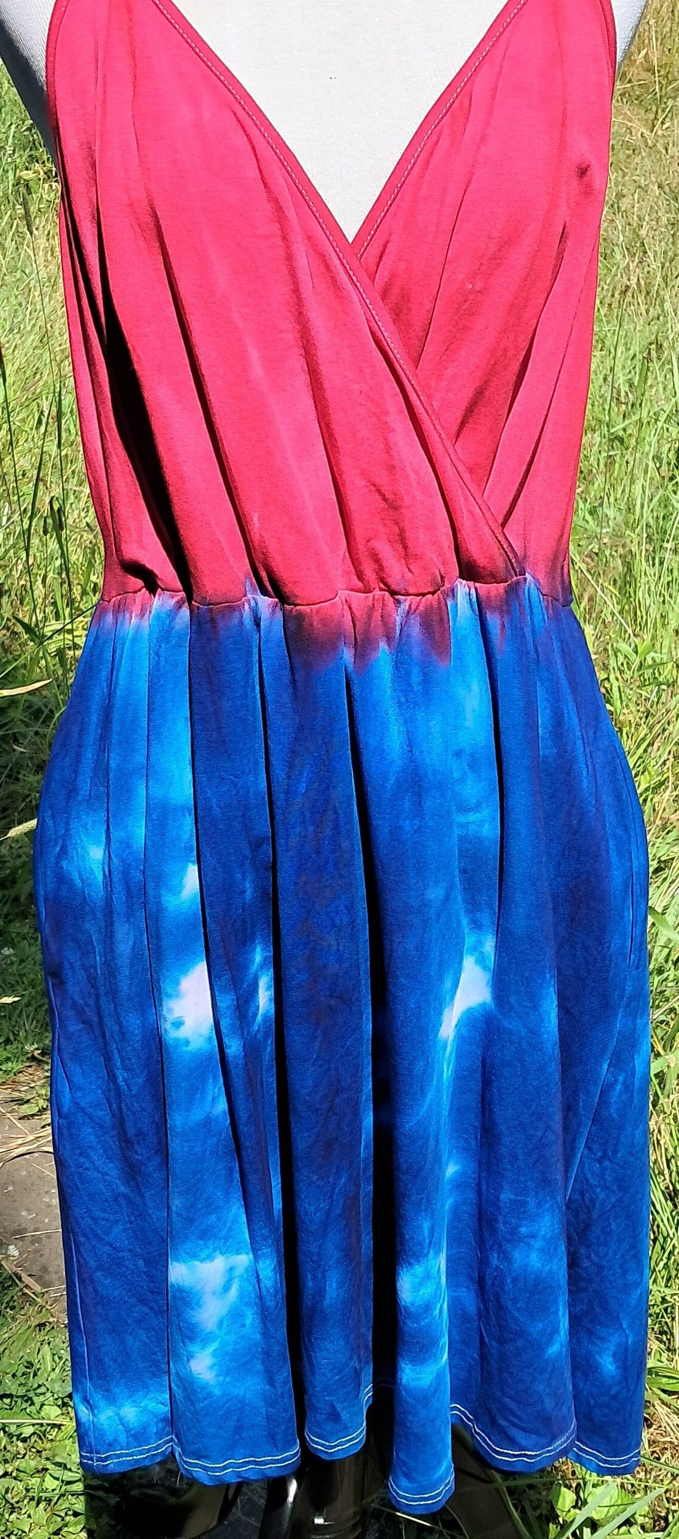 red white blue tie dye dress Handmade Dress: Cotton A-line, XL Women's Zara azure dress