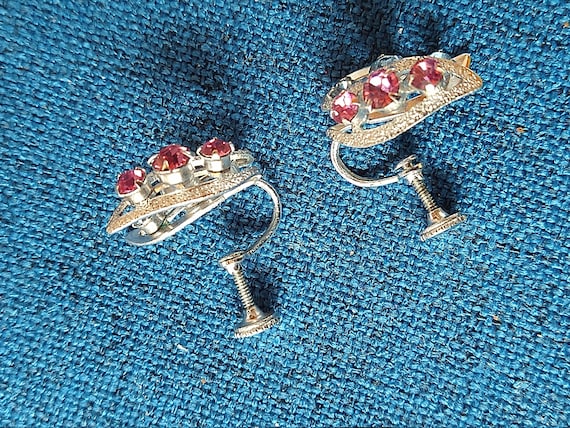 Pink & Blue Rhinestone Earrings.  Vintage Screw B… - image 3