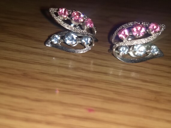 Pink & Blue Rhinestone Earrings.  Vintage Screw B… - image 6