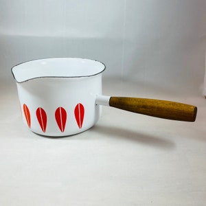 Vintage Cathrineholm Lotus saucepan - Scandinavian Enamel - Orange Lotus - butter melter - with some flaws