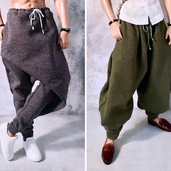 PDF Pattern | Drop-Crotch Jogger & Harem Pants Sewing Pattern for 12" Fashion Dolls | Tiny Apparel Menswear Patterns for Dolls 0018