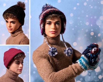 PDF Pattern | Winter Hats & Mittens Sewing Pattern for 12" Fashion dolls | Tiny Apparel Menswear Patterns for Dolls 0015