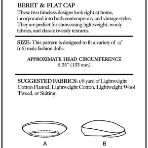 PDF Pattern | Beret & Flat Cap Sewing Pattern for 12" Fashion Dolls ...
