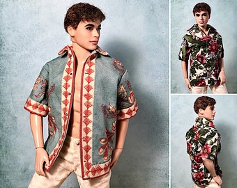 PDF Pattern | Resort Shirt  Sewing Pattern for 12" Fashion dolls | Tiny Apparel Menswear Patterns for Dolls 0019
