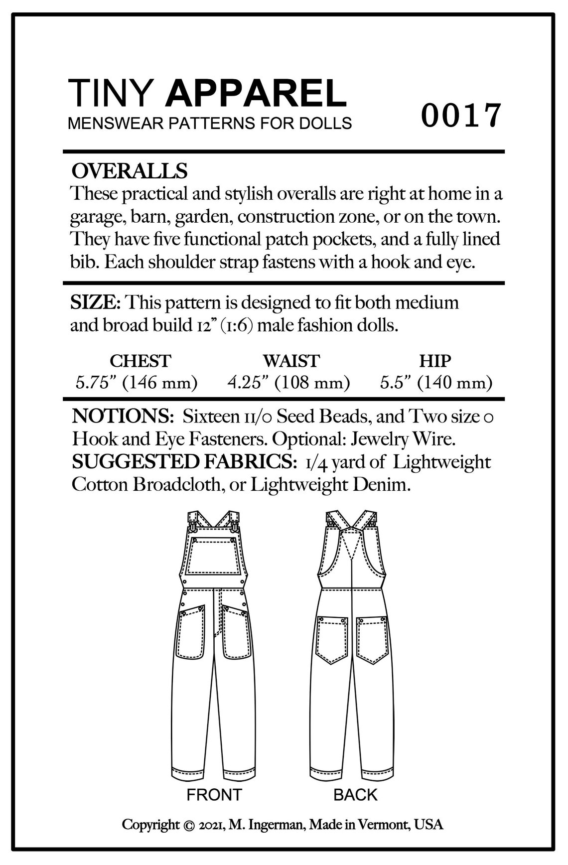 PDF Pattern Overalls Sewing Pattern for 12 Fashion | Etsy