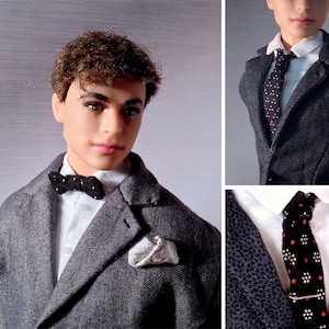 PDF Pattern | Necktie, Bow Tie and Pocket Square Sewing Pattern for 12&quot; Fashion dolls | Tiny Apparel Menswear Patterns for Dolls 0013