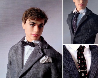 PDF Pattern | Necktie, Bow Tie and Pocket Square Sewing Pattern for 12" Fashion dolls | Tiny Apparel Menswear Patterns for Dolls 0013